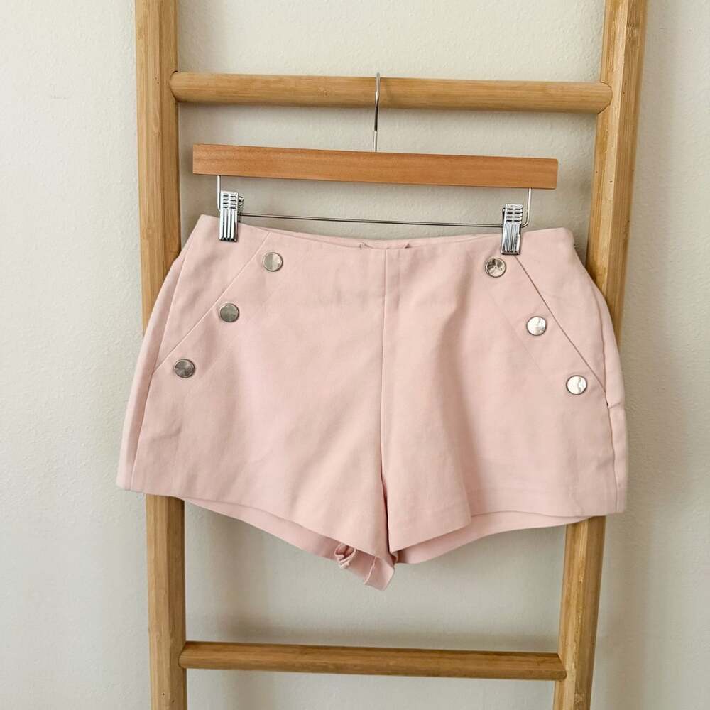 Ramy Brook Drew Shorts Women’s Size 6 Pink High Rise Gold Button Dress Shorts